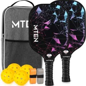 ערכת 2 מחבטי פיקלבול MTEN מפיברגלס באישור USAPA + 4 כדורים, 2 סרטי אחיזה ותיק נשיאה