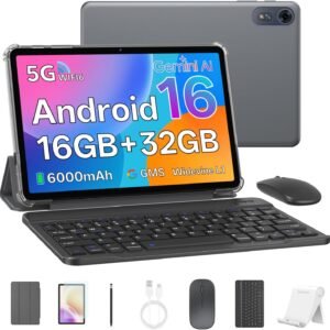 טאבלט אנדרואיד 10 אינץ' עם מקלדת, 16GB RAM + 32GB אחסון, אפור