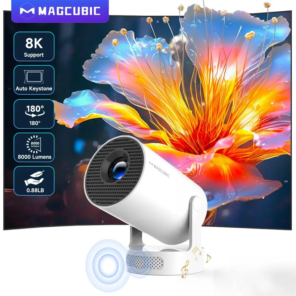 מקרן Magcubic 8K Wifi6 אנדרואיד 14 נייד חיצוני