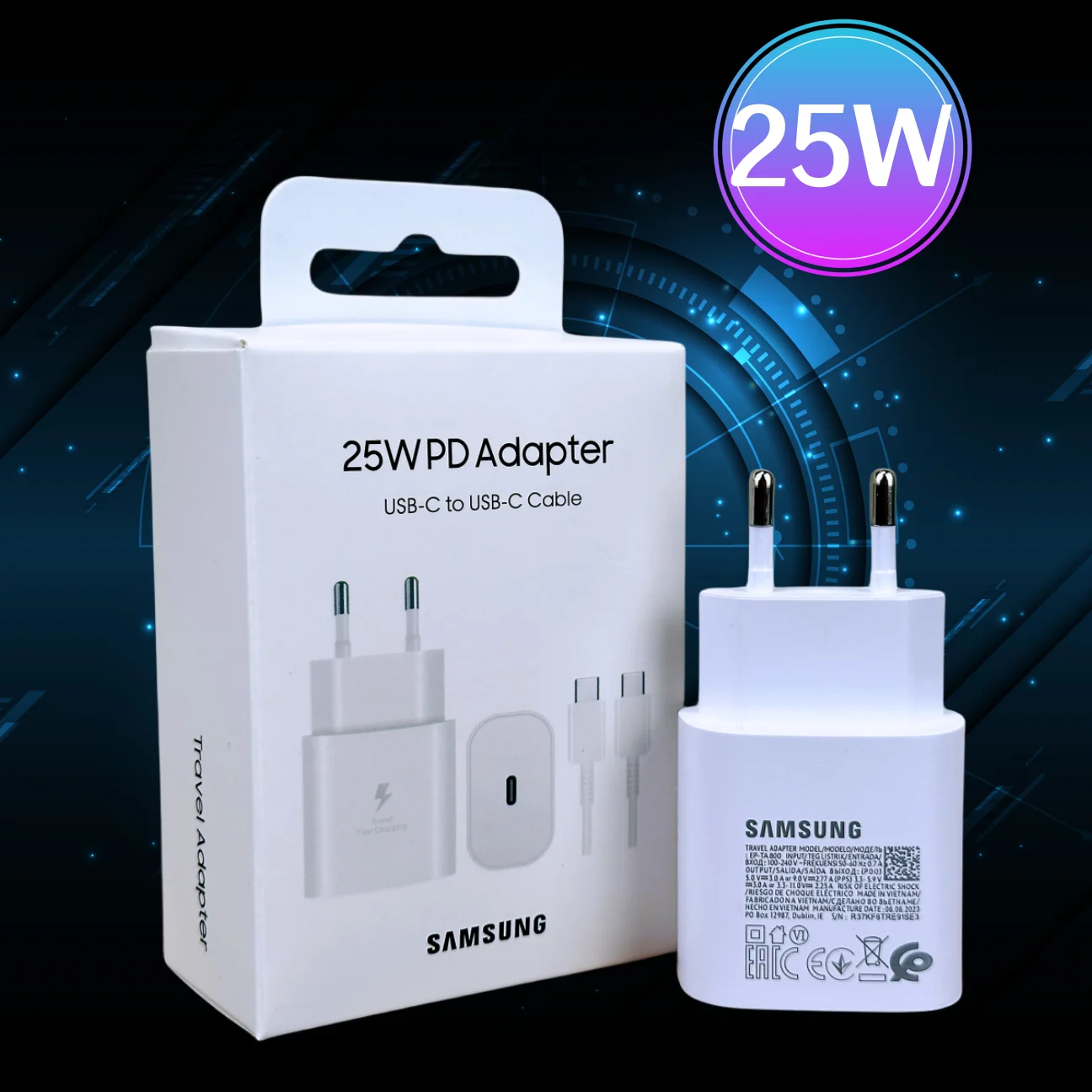 מטען מקורי של Samsung 25W עם טעינה מהירה Type-C