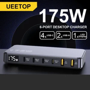 Ueetop מטען שולחני מהיר 175W USB-C עם תצוגה של 6 יציאות