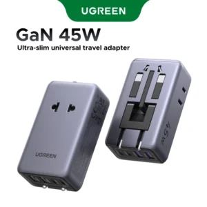 מתאם נסיעות UGREEN GaN 45W עם יציאות Type-C ו-USB לטעינה מהירה