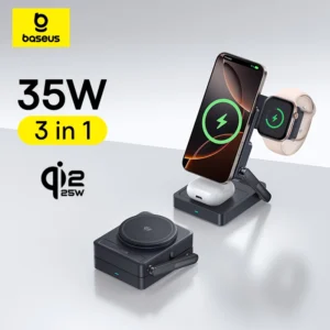 מטען אלחוטי מגנטי Baseus 3 ב-1, טעינה מהירה 25W