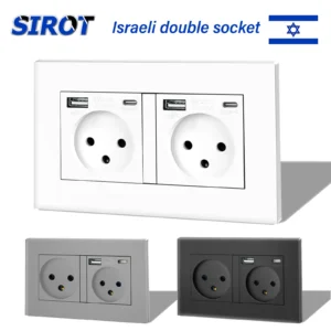 שקע ישראלי SIROT עם USB Type C, לוח PC עמיד בפני להבות